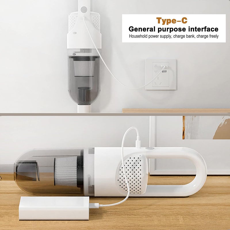 SIPPON 6-in-1 Lightweight Stick Vacuum Cleaner with 100W Powerful Motor, Mini Portable Household Handheld Vacuum Cleaner for Domestic Hard Floors, Carpets and Pet Hair (White Cordless Without Plug) - Image 4